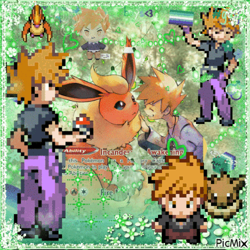 Pixel Art Boy Holding Eevee And Ability GIF