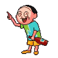 Pixel Art Boy Holding Fan And Pointing Up Sticker