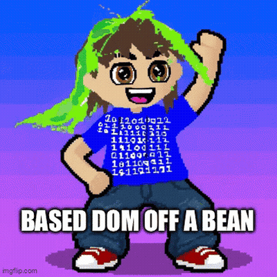 Pixel Art Boy With Green Hair Saying Based Dom Off A Bean GIF