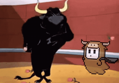 Pixel Art Bull Standing Next To Cow GIF