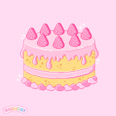 Pixel Art Cake With Pink Frosting And Strawberries GIF
