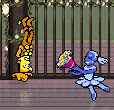 Pixel Art Cartoon Character Giving Bouquet To Another GIF