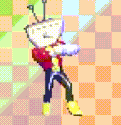 Pixel Art Cartoon Character On Checkered Background GIF