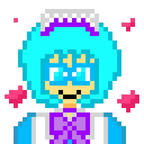 Pixel Art Cartoon Character With Blue Hair And Purple Bow Tie Sticker