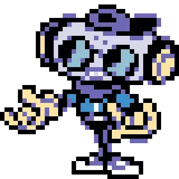 Pixel Art Cartoon Character With Purple Hat And Blue Bow Tie Sticker