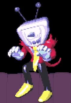 Pixel Art Cartoon Character With TV Head And Antennas GIF