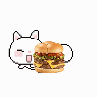Pixel Art Cat Eating Hamburger GIF