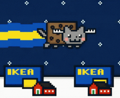 Pixel Art Cat Flying With IKEA Signs GIF