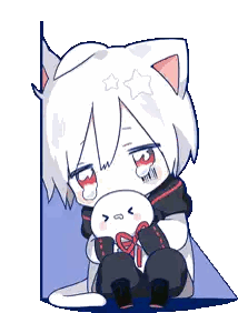 Pixel Art Cat Girl Holding Stuffed Animal Sticker