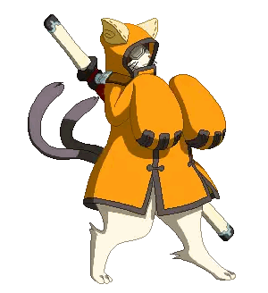 Pixel Art Cat In Orange Coat Holding Sword Sticker