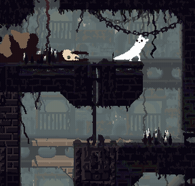 Pixel Art Cat Laying On Bridge GIF