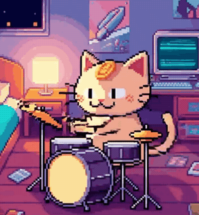 Pixel Art Cat Playing Drums GIF