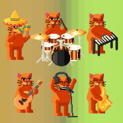 Pixel Art Cat Playing Musical Instruments GIF