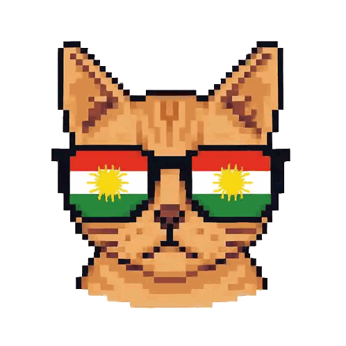Pixel Art Cat Wearing Sunglasses With Kurdish Flags Sticker