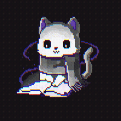 Pixel Art Cat With Purple Ears Sitting GIF