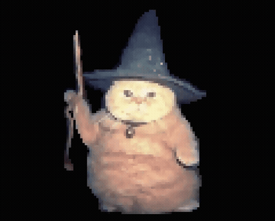 Pixel Art Cat Wizard Holding Wand GIF