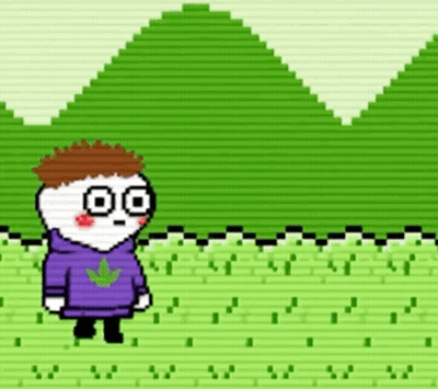 Pixel Art Character In Purple Hoodie With Marijuana Leaf GIF