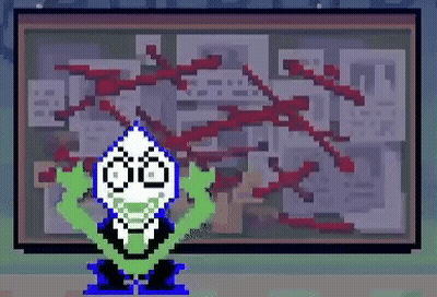 Pixel Art Character Standing By Bulletin Board With Papers GIF