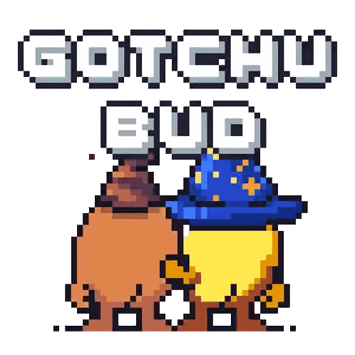 Pixel Art Character With Gotchu Bud Text Sticker