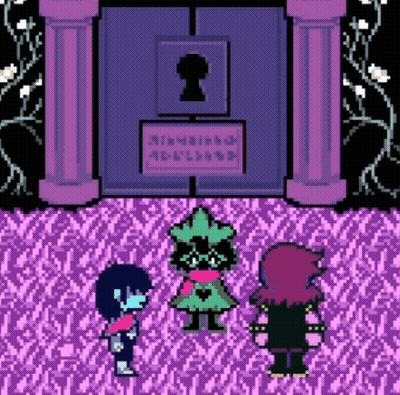 Pixel Art Characters at Door With Key
