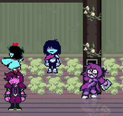 Pixel Art Characters Standing On Wooden Floor GIF