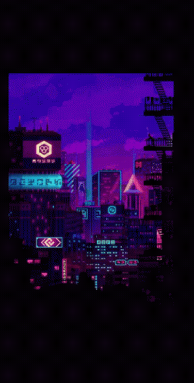 Pixel Art City With Tokyo Sign GIF