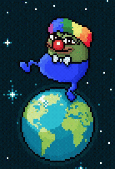 Pixel Art Clown On Globe GIF