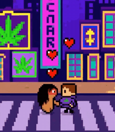 Pixel Art Couple Crossing Street GIF