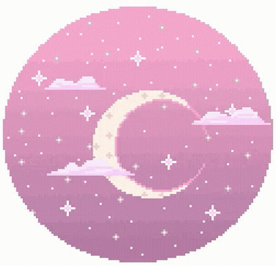Pixel Art Crescent Moon In Pink Sky With Clouds And Stars GIF