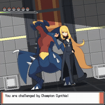 Pixel Art Cynthia Next To Dragon GIF