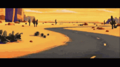 Pixel Art Desert Road With Cactus And Rocks GIF