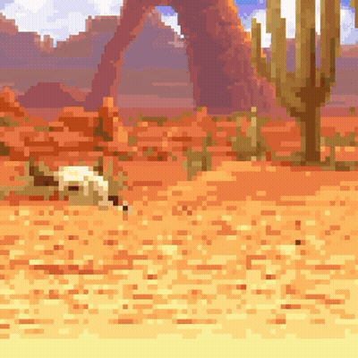 Pixel Art Desert Scene With Cactus GIF