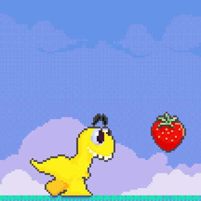 Pixel Art Dinosaur Holding Cherry GIF