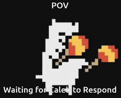 Pixel Art Dog Holding Torch POV Waiting For Caleb To Respond GIF