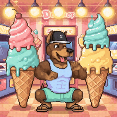 Pixel Art Dog Holding Two Ice Cream Cones GIF