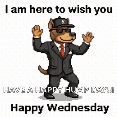 Pixel Art Dog in Suit and Hat Wishing Happy Hump Day