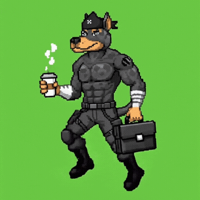 Pixel Art Dog With Briefcase And Coffee GIF