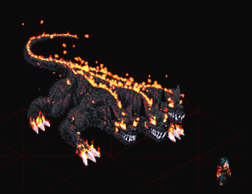 Pixel Art Fire Monster With Three Heads GIF