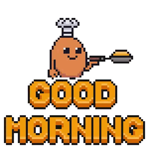 Pixel Art Fried Egg With Chef Hat Says Good Morning Sticker