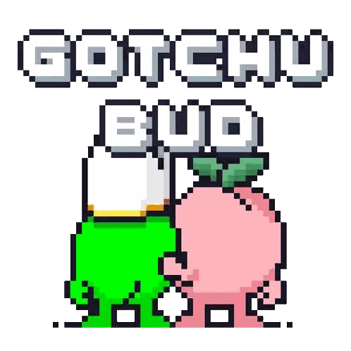 Pixel Art Frog And Peach With Gotchu Bud Sticker