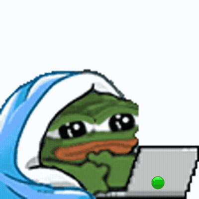 Pixel Art Frog With Blue Blanket And Laptop GIF