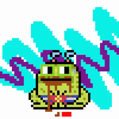 Pixel Art Frog With Purple And Blue Background GIF