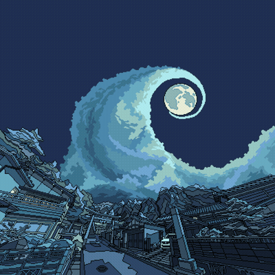 Pixel Art Full Moon In Clouds GIF
