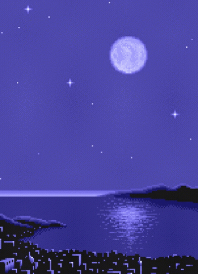 Pixel Art Full Moon Over Water GIF