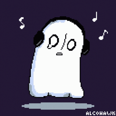 Pixel Art Ghost With Headphones GIF