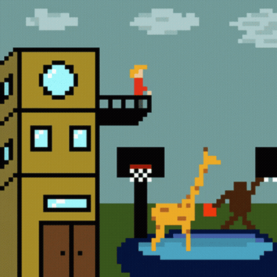 Pixel Art Giraffe And Monkey GIF