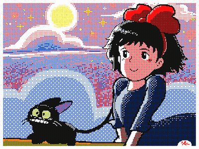 Pixel Art Girl And Black Cat GIF