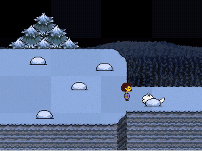 Pixel Art Girl And Dog In Snowy Area GIF