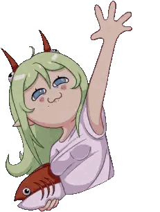 Pixel Art Girl Holding Fish Sticker