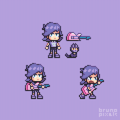 Pixel Art Girl Holding Gun GIF